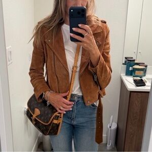 BLANK NYC Genuine Suede Moto Jacket – Cognac Brown
